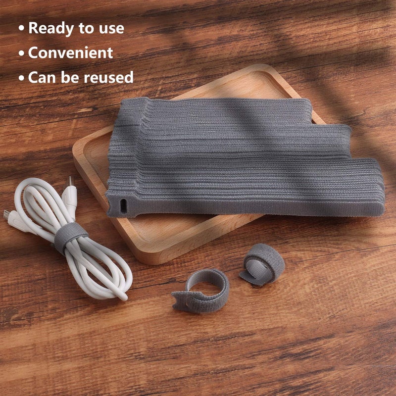 Pasow 60pcs Fastening Microfiber Cloth Cable Ties Wire Management (6/7/8 Inch, Grey) - Image 5